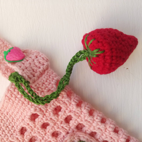 Crochet Strawberry Water Bottle Carrier With Keychain Handmade