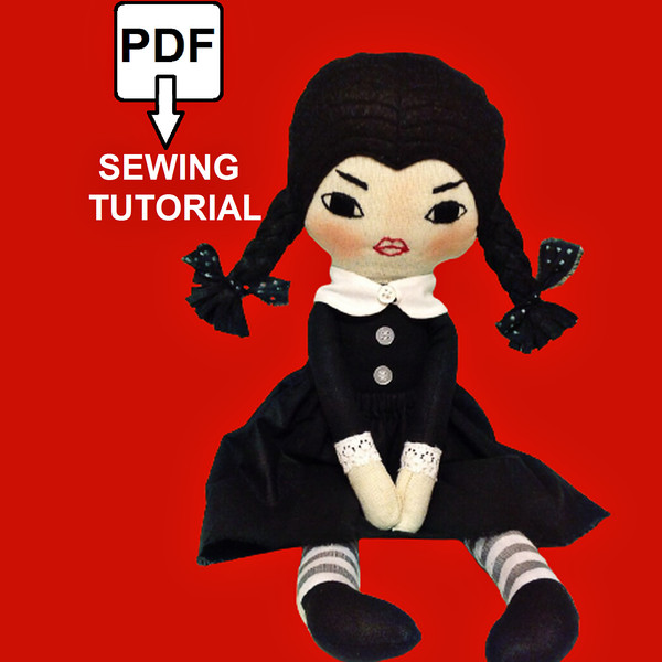 Wednesday doll sewing pattern and Tutorial PDF Addams doll pattern Wednesday Addams 1.jpg