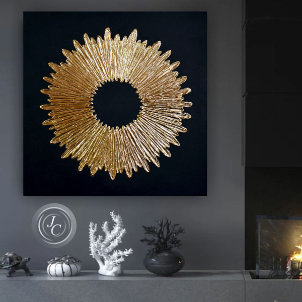 Black-abstract-art-with-gold-texture-original-painting-modern-wall-decor