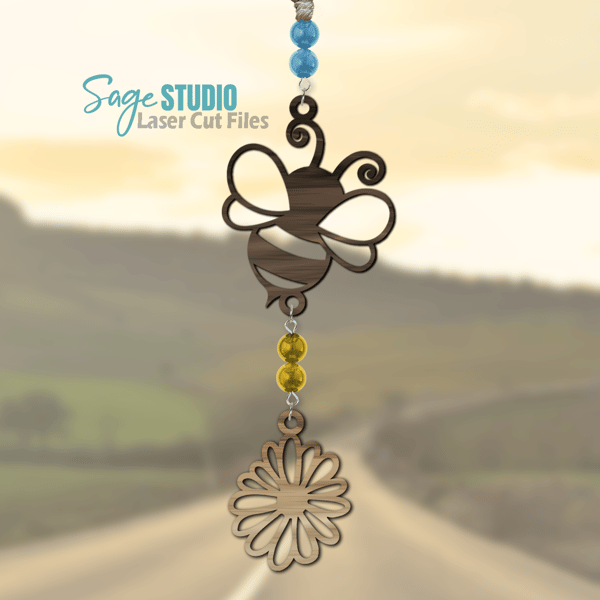 Daisy Bee Car Charm SVG Laser Cut Files Bee SVG Daisy SVG Inspirational SVG Glowforge Files SS.png