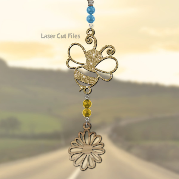 Daisy Bee Car Charm SVG Laser Cut Files Bee SVG Daisy SVG Inspirational SVG Glowforge Files 4.png