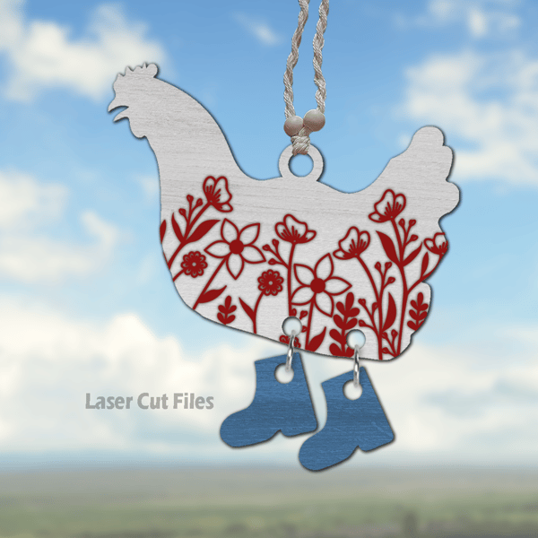 Chicken In Boots Car Charm SVG Laser Cut Files Chicken SVG Floral Chicken SVG Glowforge Files 1 DXF.png