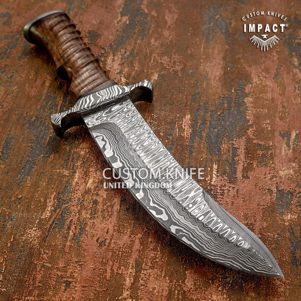 Handmade Damascus Hunting Bowie Knife Wood Handle & Leather - Inspire Uplift