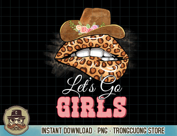 Let's Go Girls Retro Leopard Lip Cowboy Hat Western Cowgirls T-Shirt copy.jpg