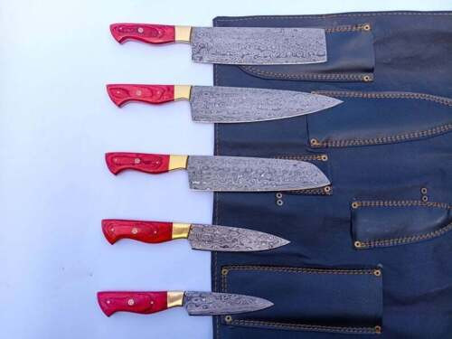 5 Pieces Hand Forged Damascus Kitchen Knife Set 