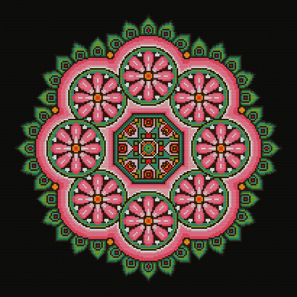 Flower Mandala Cross Stitch Pattern on Black Canvas 1080 x 1080.png