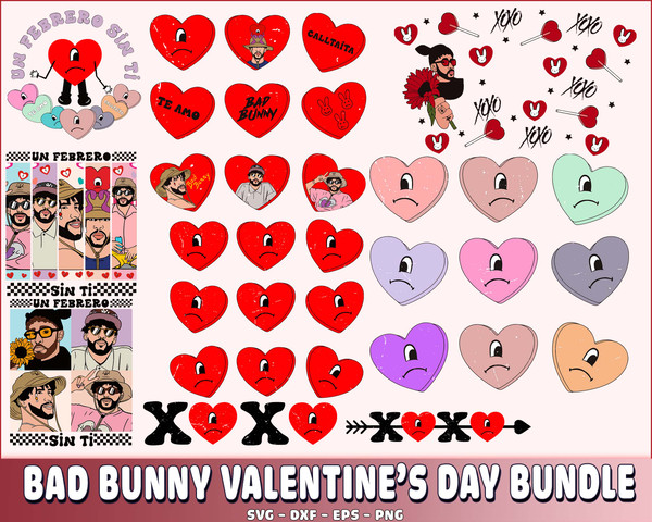 Valentines Day Bad Bunny bundle svg, Un Febrero Sin Ti Valentines Day svg, Bad Bunny Conversation Hearts.jpg