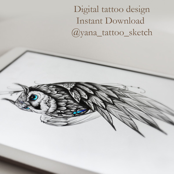 owl tattoo flash outlines