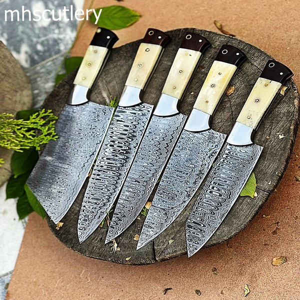 Custom Handmade Damascus Steel Knives set for Kitchen - Inspire Uplift