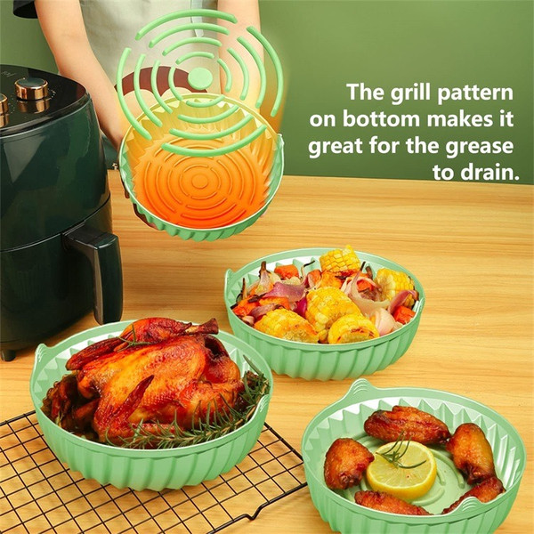 Air Fryer Liner Air Fryer Mat Food Grade Non-Stick Silicone Fryer Basket  For 7.5~9-Inch Air Fryers Steamers Kitchen Accessories