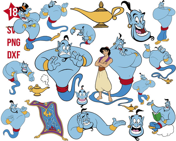 disney Aladdin svg, Genie of the lamp svg, Princess Jasmine