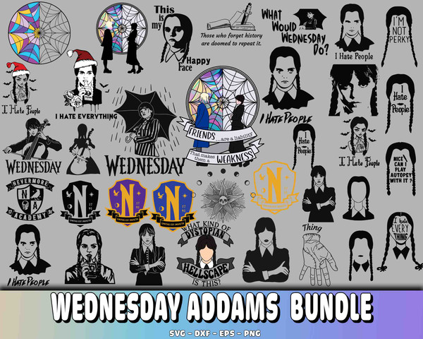 Wednesday Addams bundle PNG, Netflix series bundle PNG , Wednesday