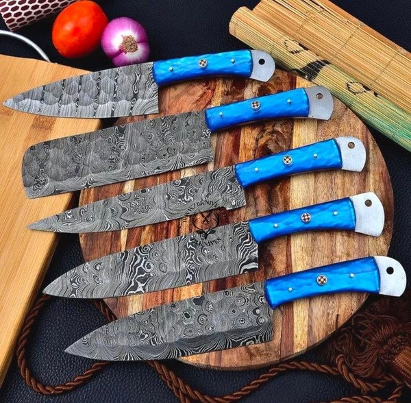 Hand Forged Carbon Steel Chef's Knife Set of 5 BBQ Knife Kitchen Knives  Gift for Boyfriend Anniversary Gift-gift for Him Groomsmen Gift 