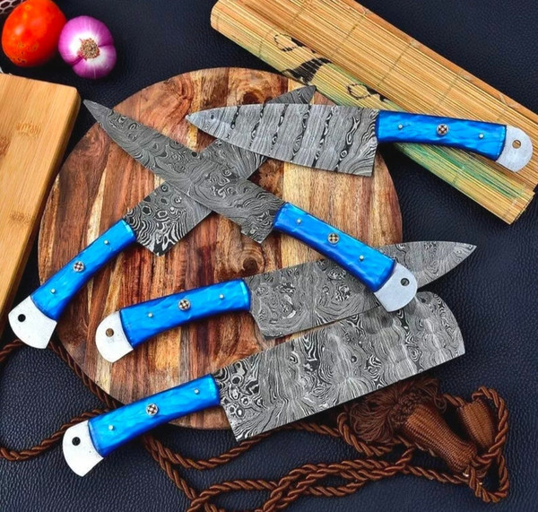 Christmas Gift Handmade Damascus Steel Chef Knife Set6 Piece
