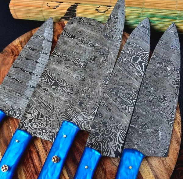 Hand Forged Carbon Steel Chef's Knife Set of 5 BBQ Knife Kitchen Knives  Gift for Boyfriend Anniversary Gift-gift for Him Groomsmen Gift 