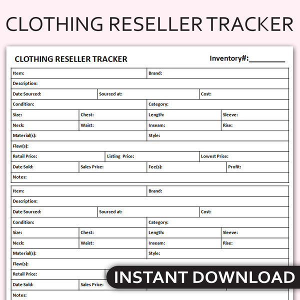 Printable Clothing Reseller Tracker, Inventory Management, P - Inspire  Uplift