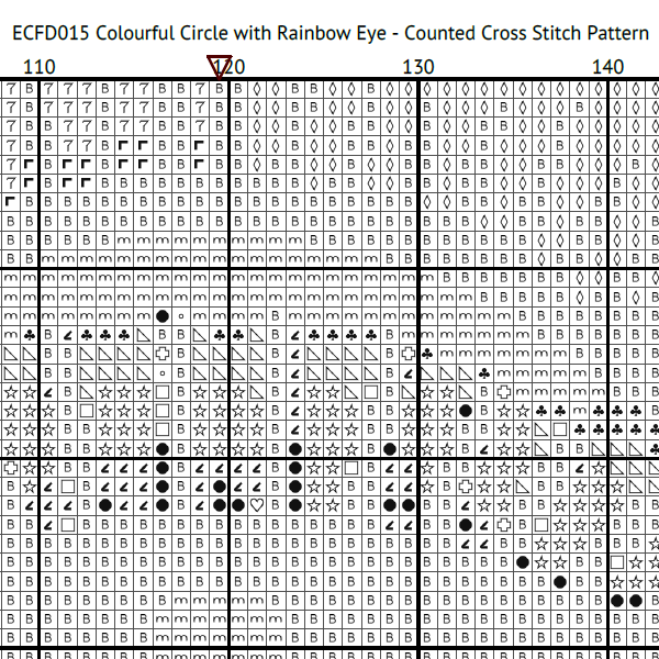Colourful Circle with Rainbow Eye Cross Stitch Pattern Black & White Symbols 601 x 601.png