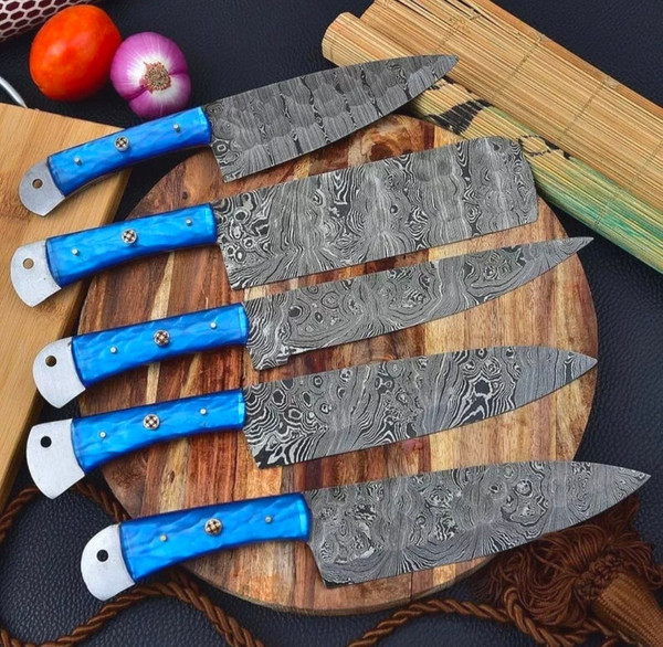 Hand Forged Damascus Steel Chef Knife Set, Kitchen Knives, Cleaver, Fillet  Knife, Anniversary Gift for Him/her, Handmade Gift for Father 