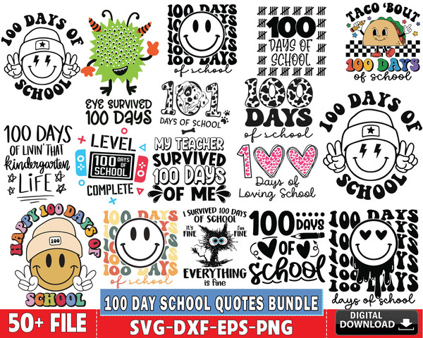100 day school quotes bundle svg, 50+ file 100 day school quotes bundle svg.jpg