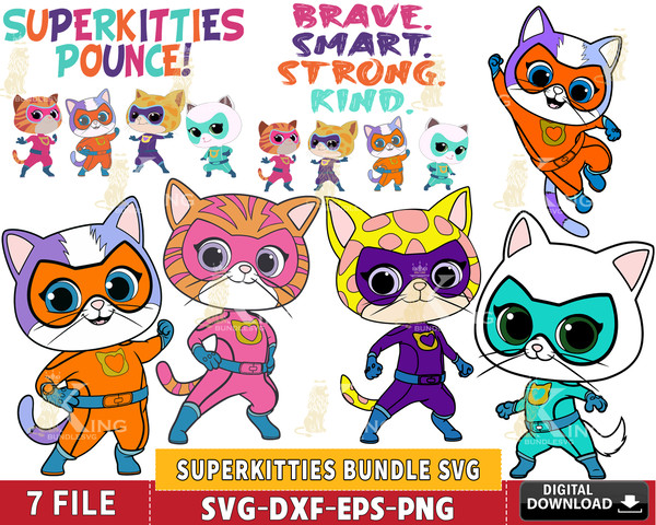 7 file superkitties bundle svg ,Hero Kitties Super Cats Brav