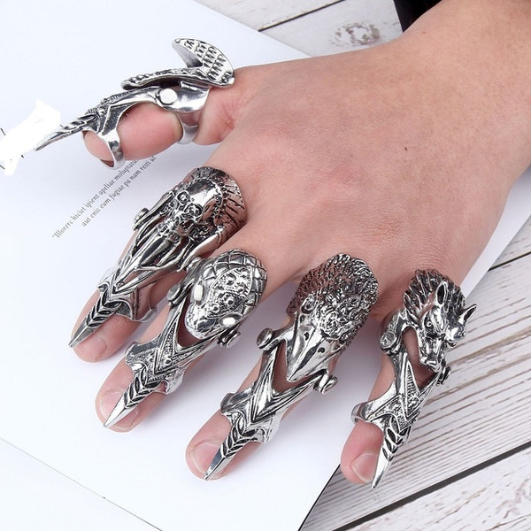 Domineering Punk Rings Rock Scroll Joint Knuckle Metal Full Finger Claw  Rings Nail Hook Ring Nail Finger Claw Spike Cosplay Rings Jewelry