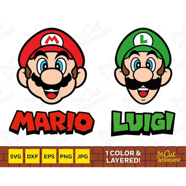 Super Mario and Luigi Faces Heads Names Layered and One Colo - Inspire  Uplift