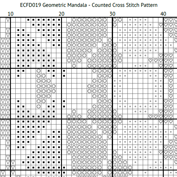 Geometric Mandala Counted Cross Stitch Pattern Black & White Symbols 601 x 601.png