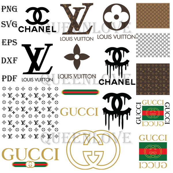 Gucci Chanel Louis Vuitton Logo Bundle SVG, Gucci Logo, Gucc
