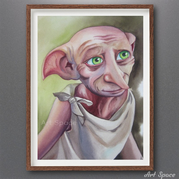 Dobby-Free Elf-Home Elf-Movie-Harry Potter-Green Painting-Big Eyes-Watercolor Painting-2.jpg
