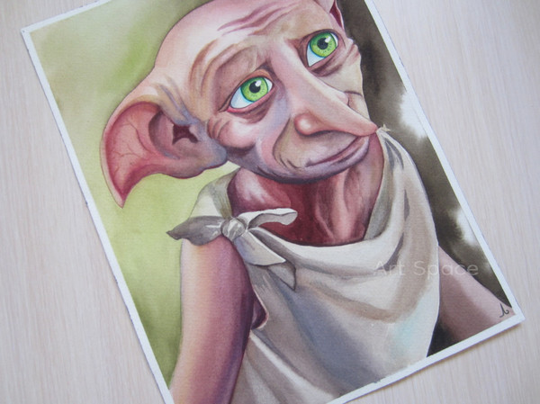 Dobby-Free Elf-Home Elf-Movie-Harry Potter-Green Painting-Big Eyes-Watercolor Painting-8.JPG