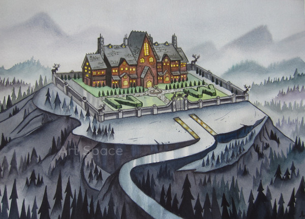 Gravity Falls-Pacifica Northwest-Northwest Mansion Mystery-cartoon-watercolor-gray painting-1.JPG