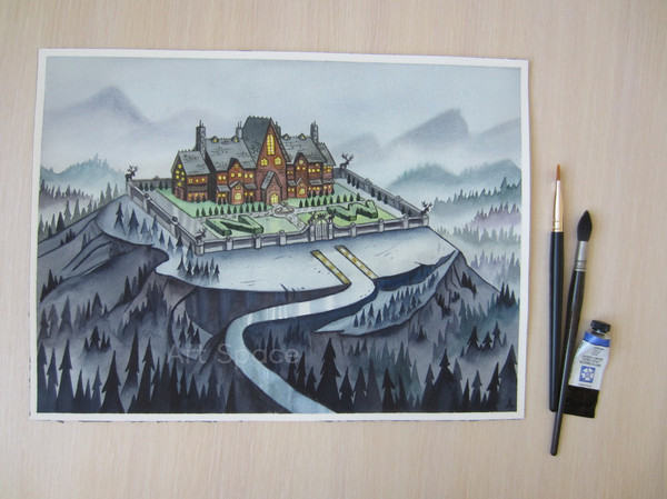 Gravity Falls-Pacifica Northwest-Northwest Mansion Mystery-cartoon-watercolor-gray painting-3.JPG