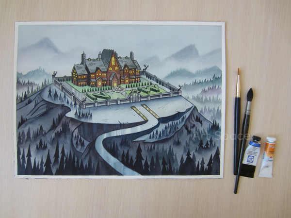 Gravity Falls-Pacifica Northwest-Northwest Mansion Mystery-cartoon-watercolor-gray painting-4.JPG