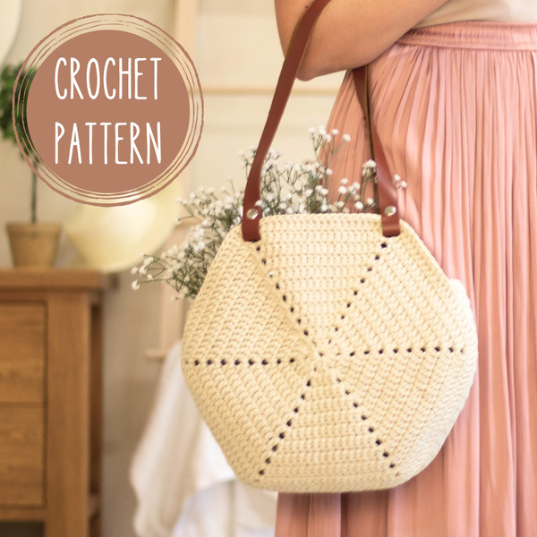 Crochet Bag Pattern PDF, Hexagon bag DIY, Beach Bag, Shoppin