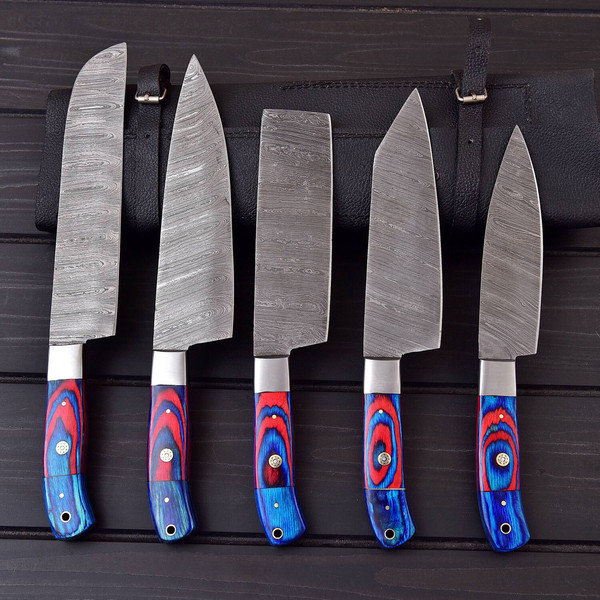 Exquisite Damascus Chef Knife Set 5 Pcs, Exceptional Quality