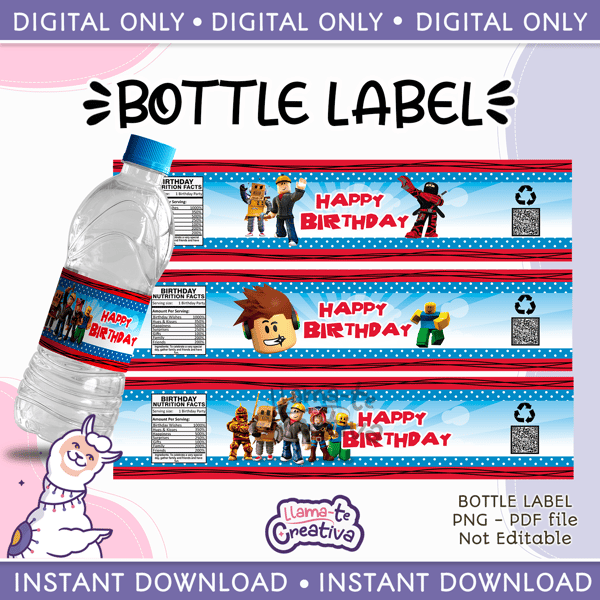 Roblox Water Bottle Label. Roblox digital download.