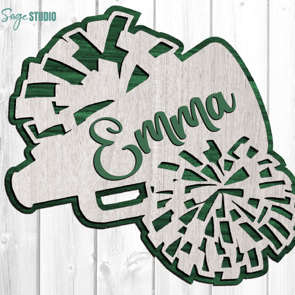 Personalized Cheer Pom Megaphone Sign SVG Glowforge Laser Cut Files SS.png