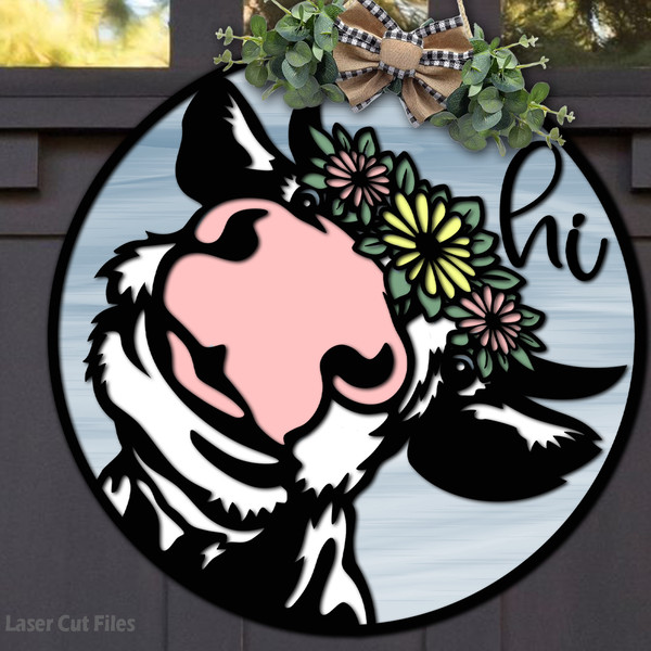 Cow Door Hanger SVG Head Cow SVG Cow Hi Welcome Sign SVG Glowforge Files 1 DXF.png