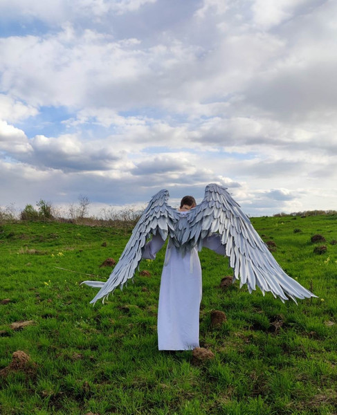 Ikaros angel wings, Angel wings costume, Angel wearable wings, aziraphale cosplay, Articulating wings, Silver moving wings, Heaven angel wings, White moveable w