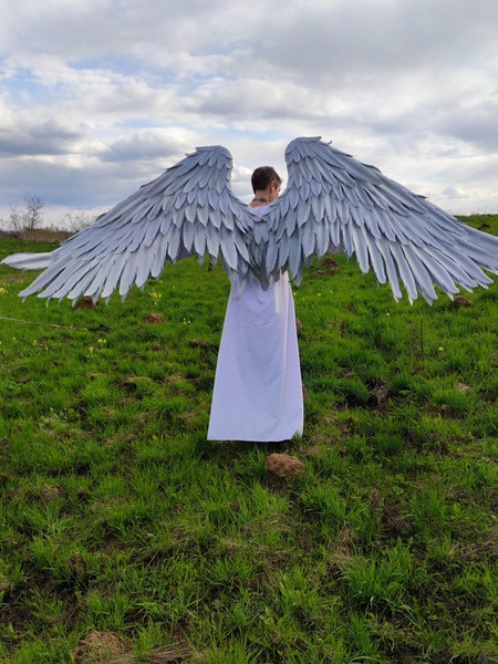 Ikaros angel wings, Angel wings costume, Angel wearable wings, aziraphale cosplay, Articulating wings, Silver moving wings, Heaven angel wings, White moveable w