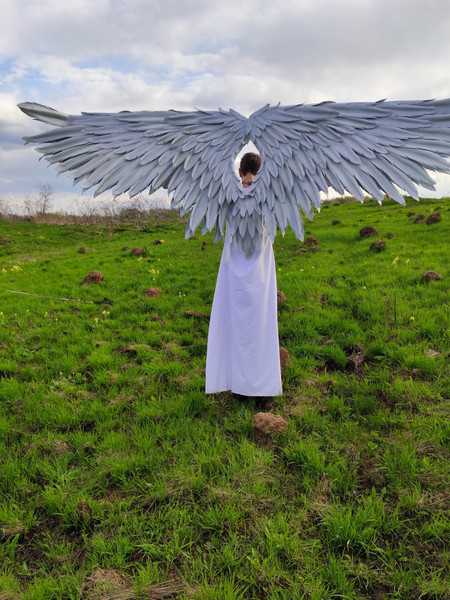 Ikaros angel wings, Angel wings costume, Angel wearable wings, aziraphale cosplay, Articulating wings, Silver moving wings, Heaven angel wings, White moveable w