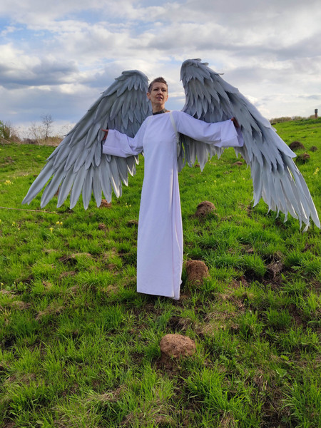 Ikaros angel wings, Angel wings costume, Angel wearable wings, aziraphale cosplay, Articulating wings, Silver moving wings, Heaven angel wings, White moveable w