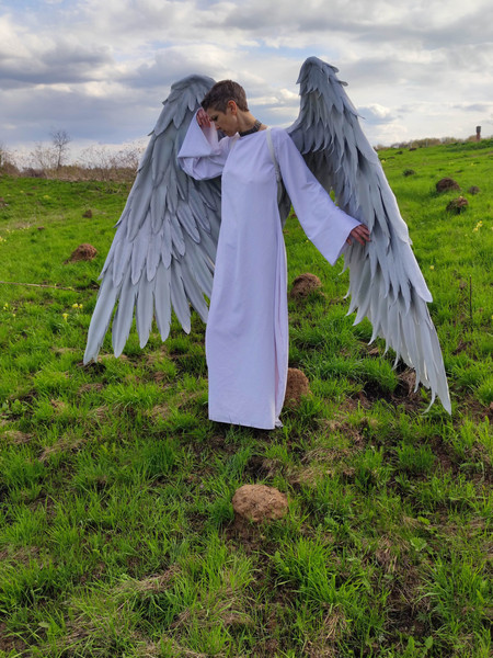 Ikaros angel wings, Angel wings costume, Angel wearable wings, aziraphale cosplay, Articulating wings, Silver moving wings, Heaven angel wings, White moveable w