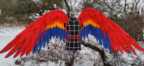 anime cosplay wings, scarlet macaw wings, bluebird wings, parrot wings, movable wings, articulated wings, angel wings, flapping wings, wings for cosplay, photo