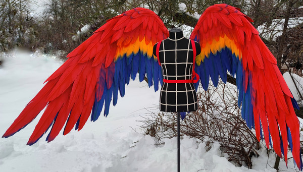 anime cosplay wings, scarlet macaw wings, bluebird wings, parrot wings, movable wings, articulated wings, angel wings, flapping wings, wings for cosplay, photo