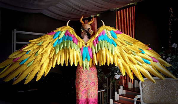 adult wings costume, gold angel wings, devil wings, phoenix costume, articulating wings, gold cosplay wings, moving anime wings, movable wings, wings of fire, p