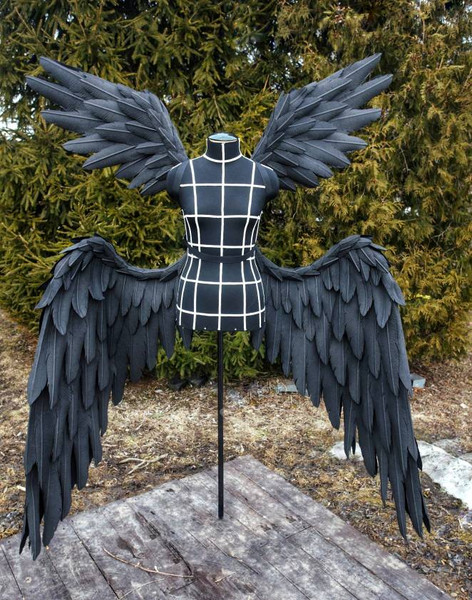 Sara cosplay costume, black angel wings, Sara cosplay wings, Genshin Impact anime, double wings, black crow wings, large raven wings, anime cosplay wings, black