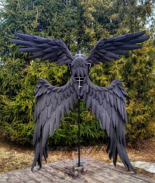 Sara cosplay costume, black angel wings, Sara cosplay wings, Genshin Impact anime, double wings, black crow wings, large raven wings, anime cosplay wings, black