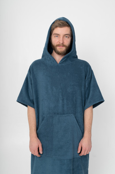 Surf & beach poncho with sleeves, hood and kangaroo pocket cotton terry mens robe.jpg