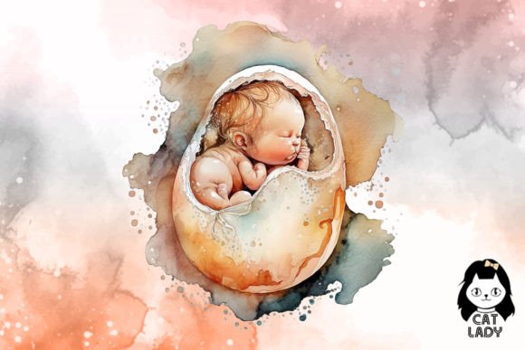 Baby in Womb Watercolor Print